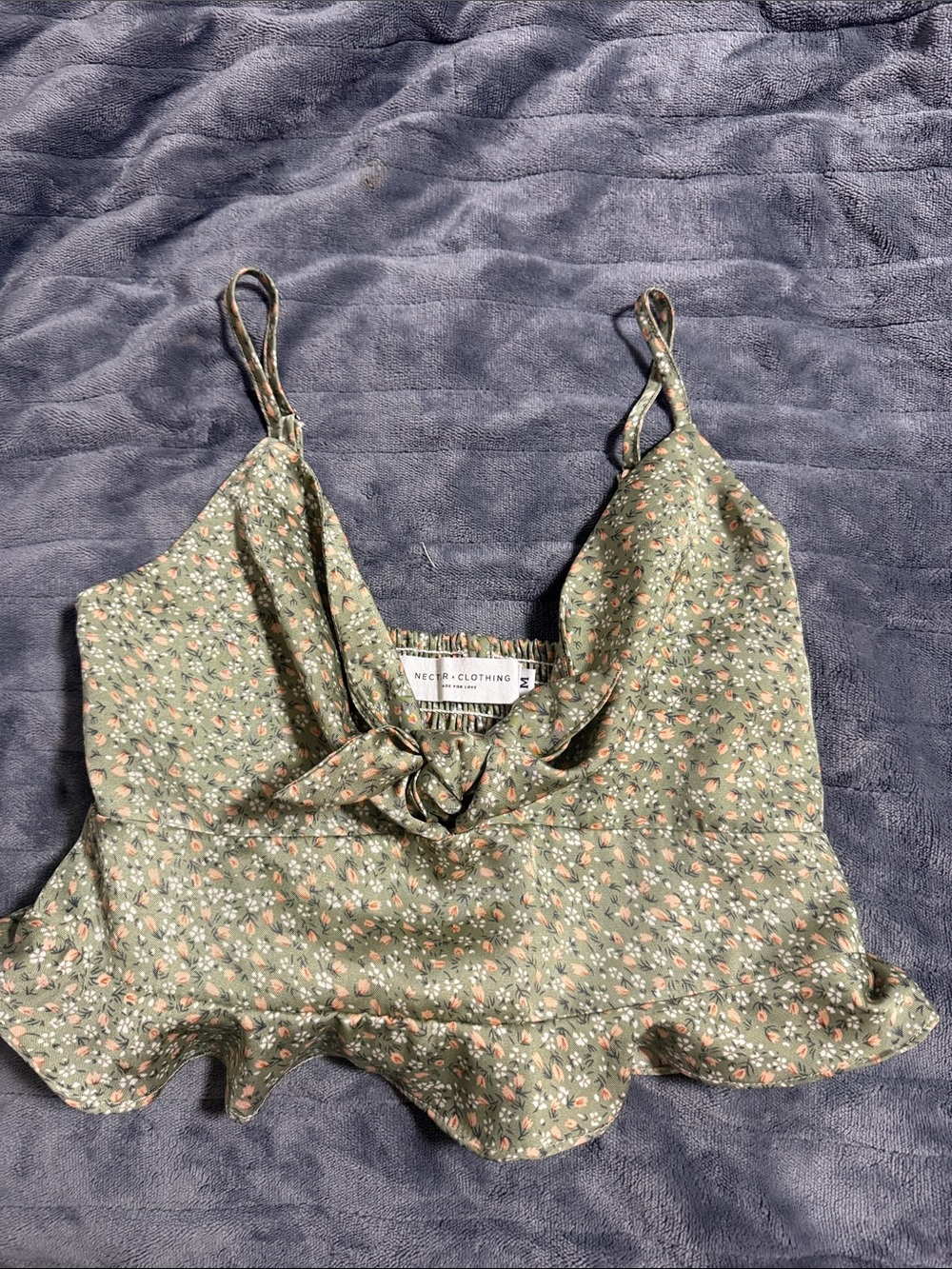 NECTR Clothing Olive Green Floral Tie-Front Cami